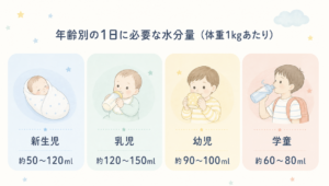 子どもの1日に必要な水分量の目安表（乳幼児・学童）｜星空こども・アレルギークリニック