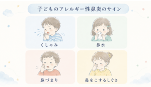 子どものアレルギー性鼻炎の主な症状・サインと風邪との見分け方をまとめた解説画像